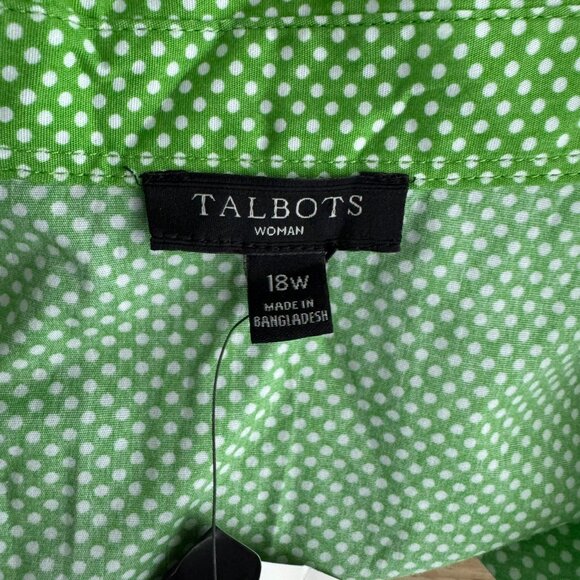 Talbots Surplice Blouse Top 18W Green White Polka Dot Sleeveless NWT TP-3183 - Picture 6 of 9